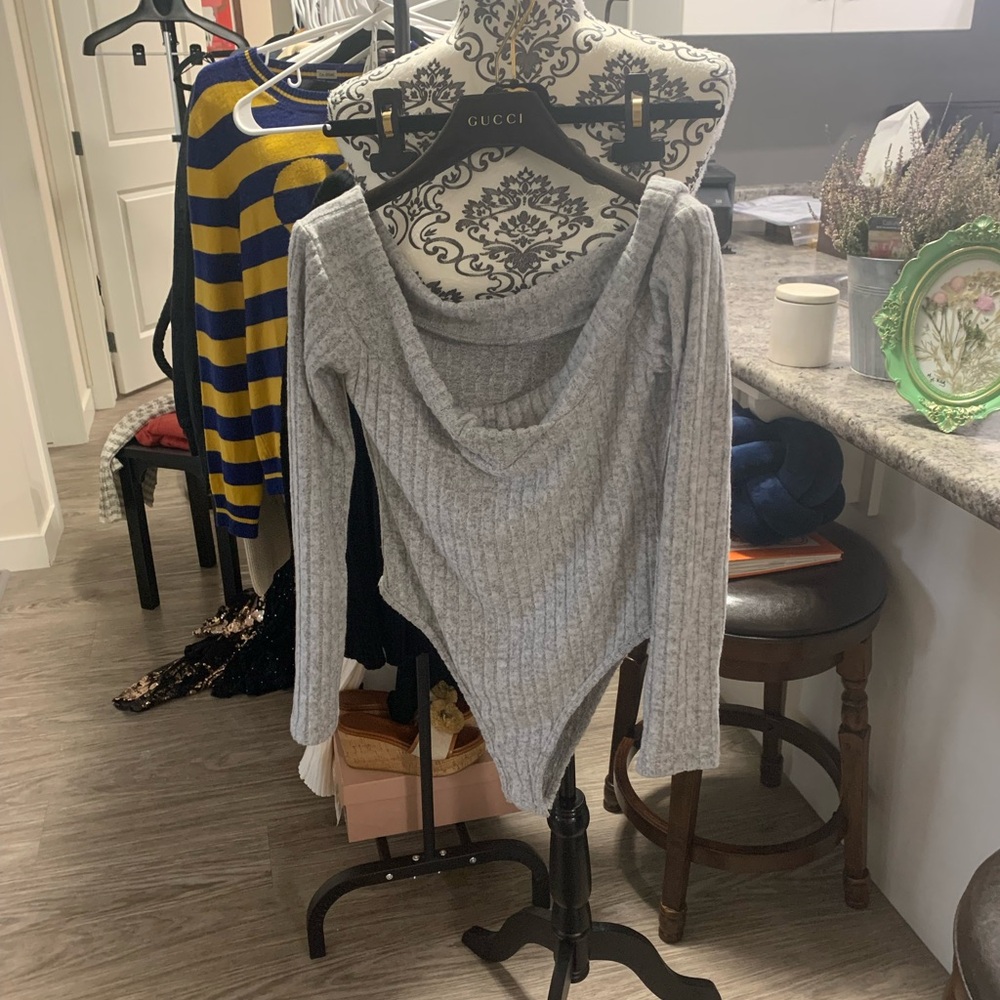 SHEIN⭐️ - Off Shoulder Light Gray Cowl Neck Sweater Bodysuit 4 For $25